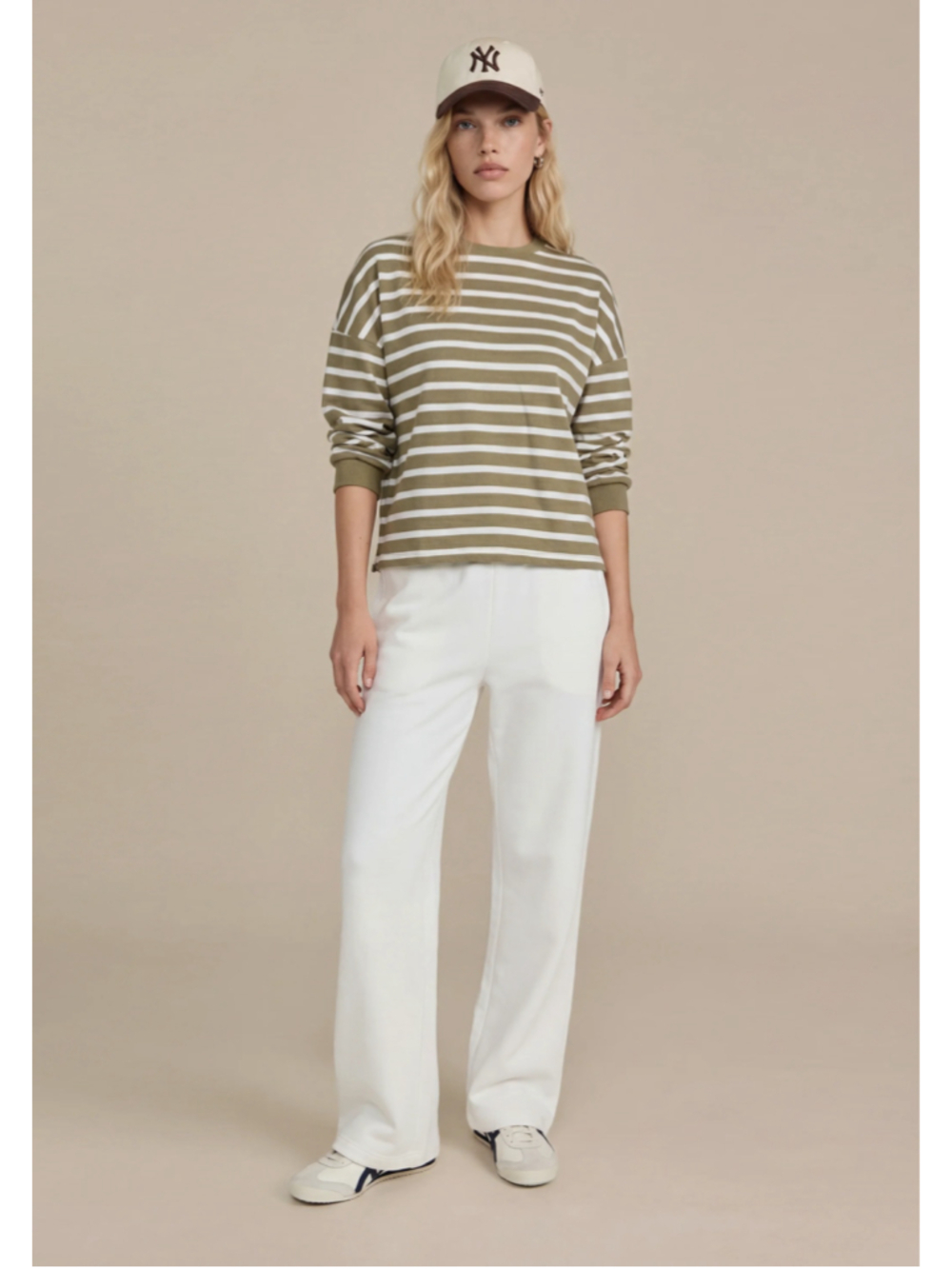 Women's CAARA Long Sleeve Striped Tee Olive and White Size S - Picture 4 of 7